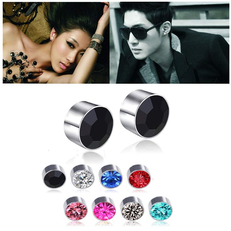 Spiritlele 12 Pairs Colors Crystal Magnetic Earrings Set Clip on Non Piercing Fake Stud Earrings Unisex - Image 3